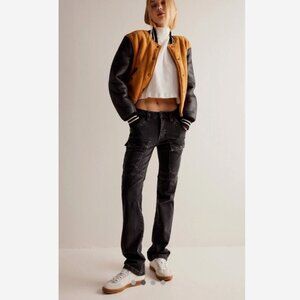 We The Free FP Dream Maker Mid Rise Cargo Jeans Utility Black Sz 26 Bootcut